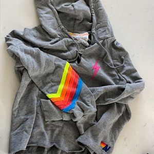 Aviator Nation bolt stitch five stripe crop hoodie